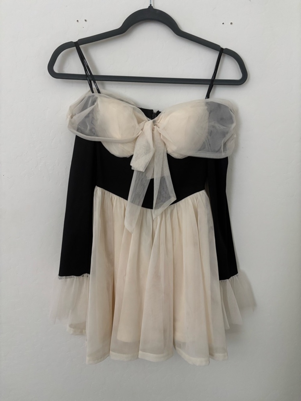 Two-Tone Black and Cream Tulle Fit-and-Flare Dress